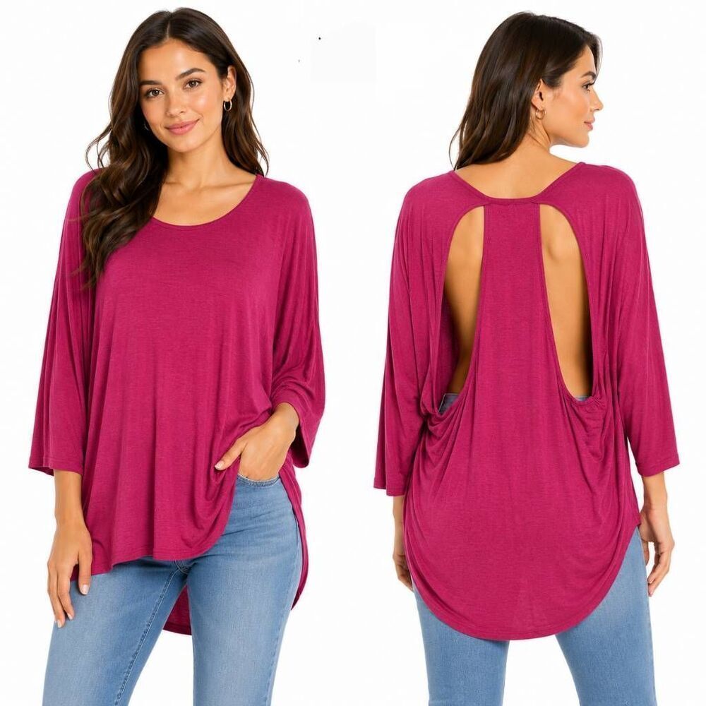 Studio Y Pink Open Back Top L Flow Tunic